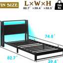 Twin Size Bed Frame with Ergonomic Storage Headboard,Low Platform Bed Frame Twin with Charging Station and LED,Heavy Duty Metal Base Floor Bed,No Box Spring Needed,Easy Assembly,Black
