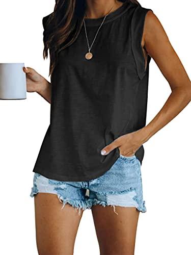 Women's Summer Sleeveless Tank Top Loose Fit Casual Crew Neck T Shirts Basic Tee Tops Black, Medium