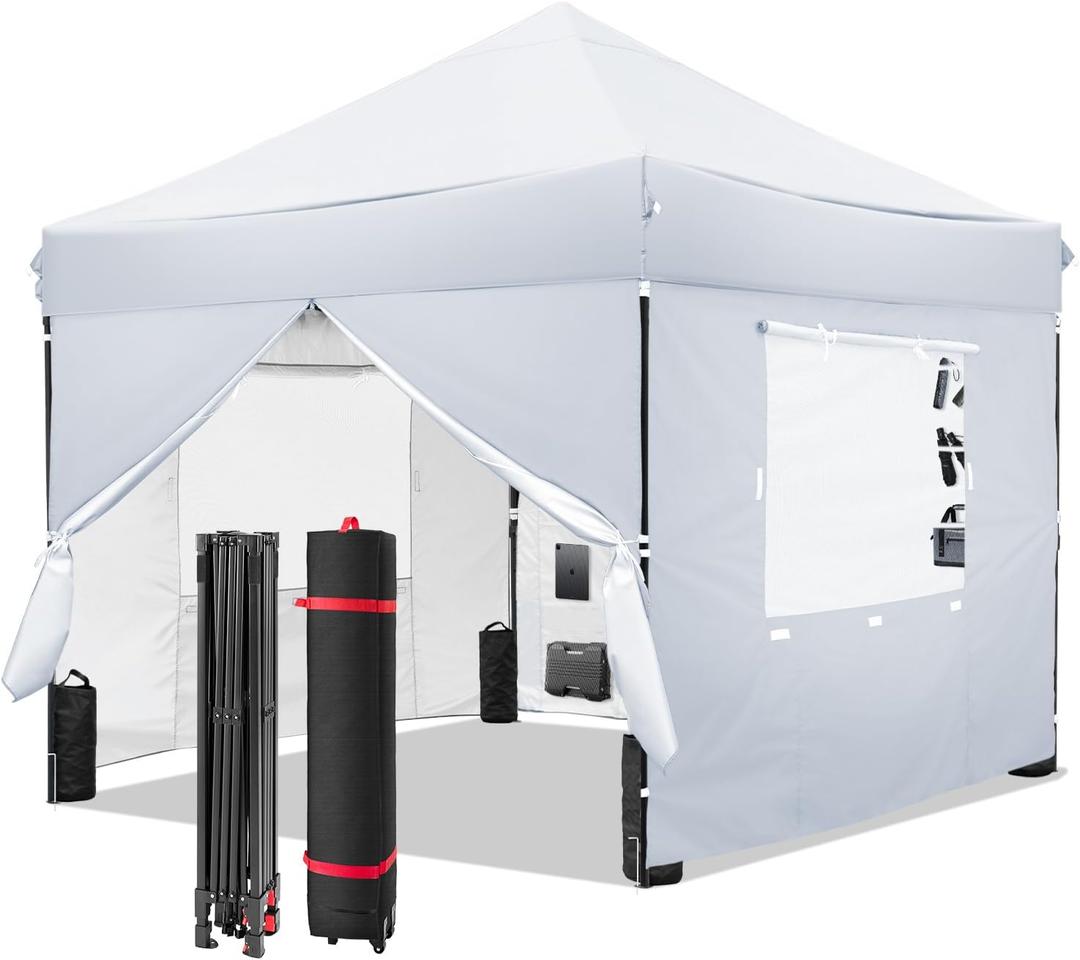 10x10 Pop Up Canopy-Instant Outdoor Tent with Roller Bag,4 Sand Bags&4 Sidewalls for Instant Tents,Waterproof Top Cover for Garden Patio Camping,White by DNKMOR