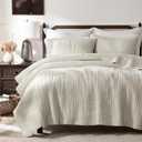 WDCOZY Beige Cross Stitch King Size Quilt Set, Netural Striped Lightweight Soft Bedspread, Channel Farmhouse Rustic Coverlet, All Season Country Bedding, Thin Comforter