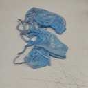 Lilosy Sexy Underwire Cute Push Up Strappy Embroidered Mesh Sheer Lingerie Set See Through Panty Bra (XX-Large, Bow Light Blue)