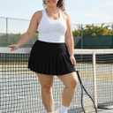 Moon Wood Women's Plus Size Pleated Tennis Skirt- Girls High Waist Athletic Golf Skirts with Shorts (Black) 22W