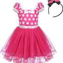 IBTOM CASTLE Girls' Polka Dots Princess Party Cosplay Pageant Fancy Costume Tutu Birthday Dress Up+Ears Headband (12-18 Months, Rose)