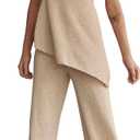 TERIVEEK Summer Knit Sweater Sets for Women 2 Piece Vacation Outfits Strapless Tube Top and Pants Sets Matching Lounge Set (Beige, L)