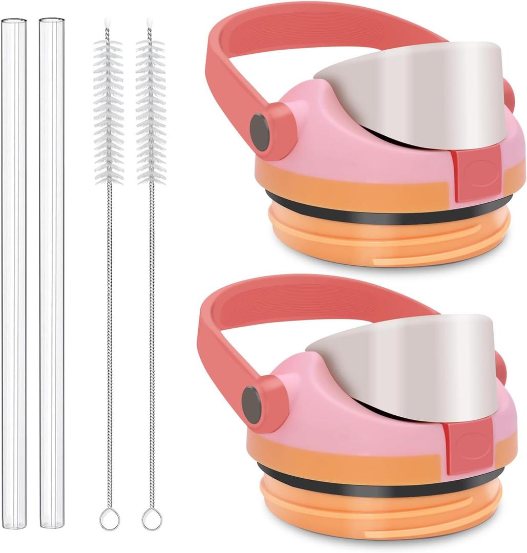 Replacement Lid Compatible with Owala FreeSip Sway 30oz Water Bottles, 2 Pack Caps with Carry Handle, with Straws & Cleaning Brushes, Easy-Open Button, Lid Accessory for FreeSip Sway Bottles (Pink)