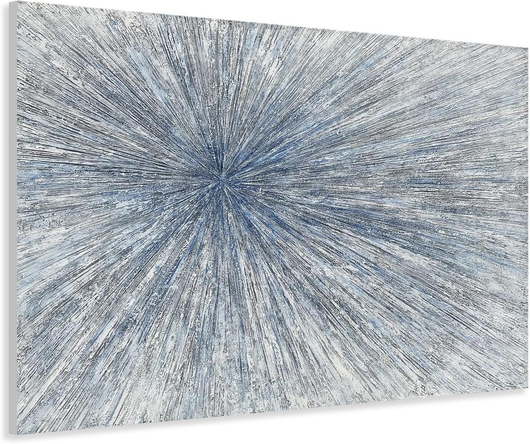 Yihui Arts Hand Painted Abstract Boho Sun Wall Art in Light Blue and White - Textured Painting for Living Room, Bedroom or Bathroom Decor - Picture-Perfect Artwork