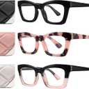 CCVOO 3 Pack Blue Light Blocking Glasses for Women, Computer/Gaming/Phone Glasses, Oprah Spring Hinge Fashion Square Glasses, 4.0