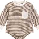 Baby Sweatshirt Romper Boy Girl Waffle Knit Long Sleeve Striped Romper Oversized Sweater Newborn Fall Winter Clothes (3-6 Months)