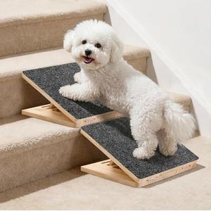 Dog Ramp for Stairs 2 Pack - Adjustable Wooden Stair Wedges for Small Dogs, Foldable Indoor Dog Stair Ramp with Triangular Support and Non-Slip Pads for Senior and Short-Legged Pets