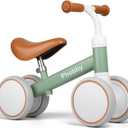 Phobby Baby Balance Bike for 1 2 Years Old Boys Girls, 4 Wheels Toddler Bike with Adjustable Seat, 12-24 Months Kids First Birthday Toy Gift (Green&Brown)
