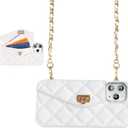 UnnFiko Wallet Phone Case Compatible with iPhone 16 Pro, Cute Light Luxury Bag Design, Purse Flip Card Pouch Cover Soft Silicone Case with Handstrap Long Shoulder Strap (White, iPhone 16 Pro)