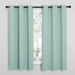 NICETOWN Aqua Blue Room Darkening Curtains for Kitchen, Window Treatment Thermal Insulated Solid Grommet Curtains/Drapes Bedroom (Set of 2, 42 inches Wide by 63 Long)