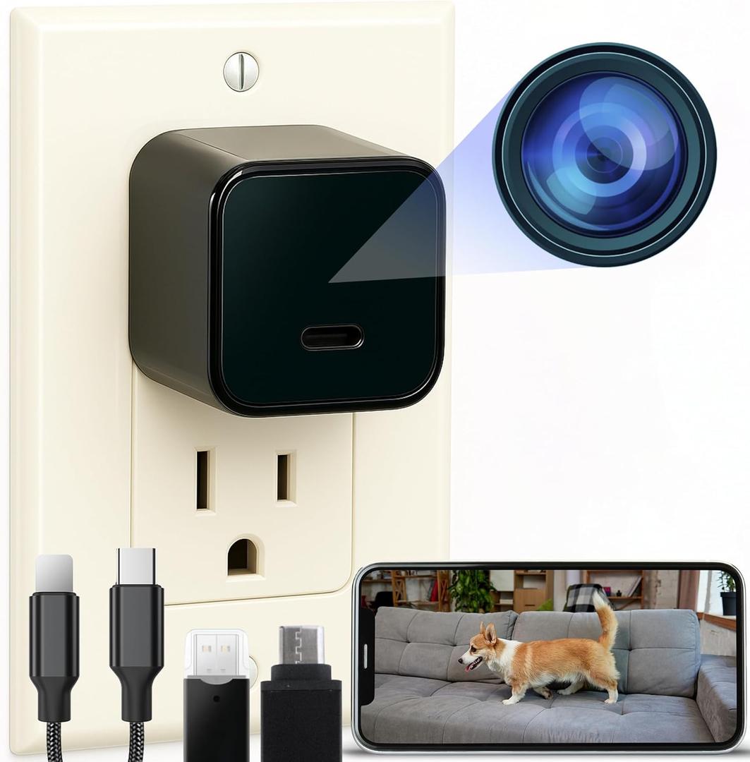 ALPHA TECH Indoor Camera with 160 Wide Angle, Plug in Offline Camera, No WiFi or App, Local SD Storage for Home Use