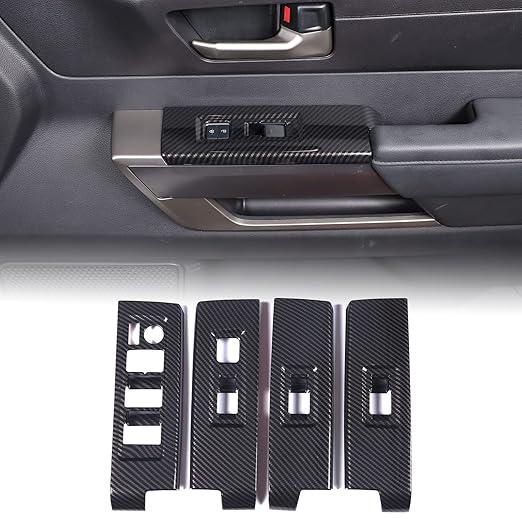 Aunginsy Car Door Window Glass Lift Button Panel Trim Cover Compatible with Toyota Tundra/Sequoia 2022-2025 Car Front and Rear Doors Armrest Window Control Switch Decorative Frame Sticker Accessories (Oak Grain Pattern(B))
