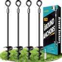 Ground Anchors, Heavy Duty Swing Set Anchors, Spiral Earth Anchor for Trampoline, Camping, Shed, Canopies, Metal Trampoline Anchor Resistant Strong Wind (4x27", Black)