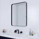 VocalStar Black Bathroom Mirror for Wall, 24 x 32 Inch Rounded Rectangle Metal Framed Bathroom Wall Vanity Mirror Farmhouse, 1/4-inch Shatterproof Glass | Ultra-Flush Hanging