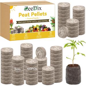 ZeeDix 100Pcs 30mm Peat Pellets for Seedlings, Seed Starter Pods Seed Starting Plugs Soil, Compressed Nutrient Block Potting Soil Discs Pellet for Planting Herbs Flowers Vegetables