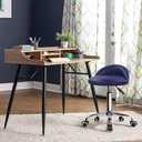 KKTONER PU Leather Round Rolling Stool with Back Rest Height Adjustable Swivel Drafting Work SPA Task Chair with Wheels (Blue), 36.5x62cm
