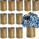 Tin Vase for Flower, 4.55 X 4 Inch Galvanized Metal Vases with Twine Bow 12PCS Tin Metal Buckets for Artificial Flowers Table Centerpiece Dining Wedding Engagement Home(Gold)