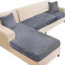 NAISI Sectional Couch Cover 4 Pieces Velvet Separate Couch Cushion Covers L Shape Soft Stretch Sofa Slipcovers with 2pcs Pillowcases for Left/Right Chaise Sectional Couch(3 Seater+1 Chaise,Dark Grey)