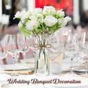 Thiccywoov 19 Pack Artificial Peony Flowers with Vase Bulk, 12 Bundles Faux Peony Bouquet 6 Vase with 1 Rope Silk Flower Arrangement Wedding Table Centerpiece for Wedding Bridal Shower(White)