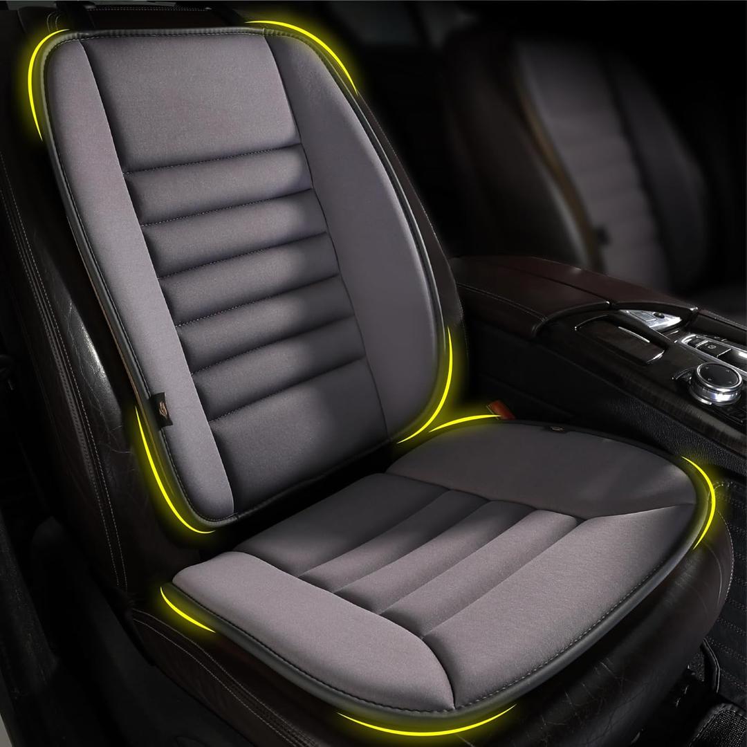 kingphenix Car Seat Cushion with Back Support Pillow: Enhanced Comfort Memory Foam Design for Pain Relief, Ideal for Drivers and Office Use - Ergonomic Lumbar Comfort for Long Sitting - Dark Grey (Front)