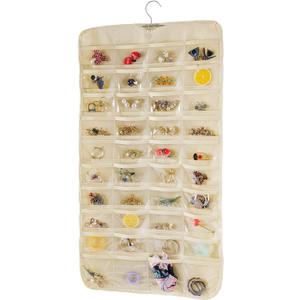 Bloss Hanging Jewelry Organizer, Double Sided 80 Pocket Jewelry Chain Storage Bag 2 Layer of Fabric Jewelry Organizer Holder for Necklace Bracelet Earring Ring Chain Knitting Tool-Black (Beige)