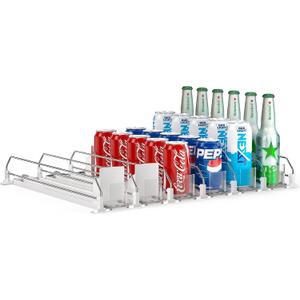 Soda Can Dispenser for Refrigerator, Self-Pushing Drink Organizer for Fridge, Width Adjustable Fridge Organization, Beer Pop Can Water Bottle Drink Dispenser for Fridge (15.1"D) White (White, 6 Row)