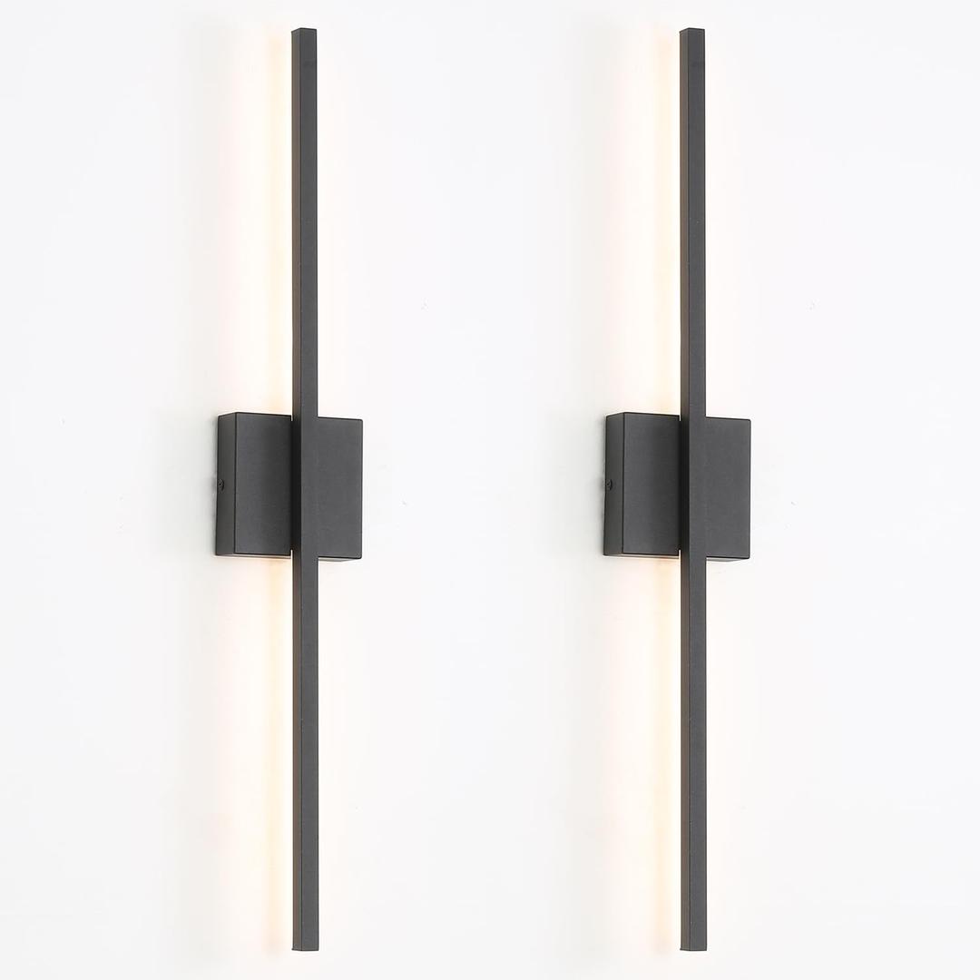 fengkiop Wall Sconces Set of Two, Black Modern Wall Sconce Light for Bathroom, Living Room, Bedroom, Hardwired 3000K 40''