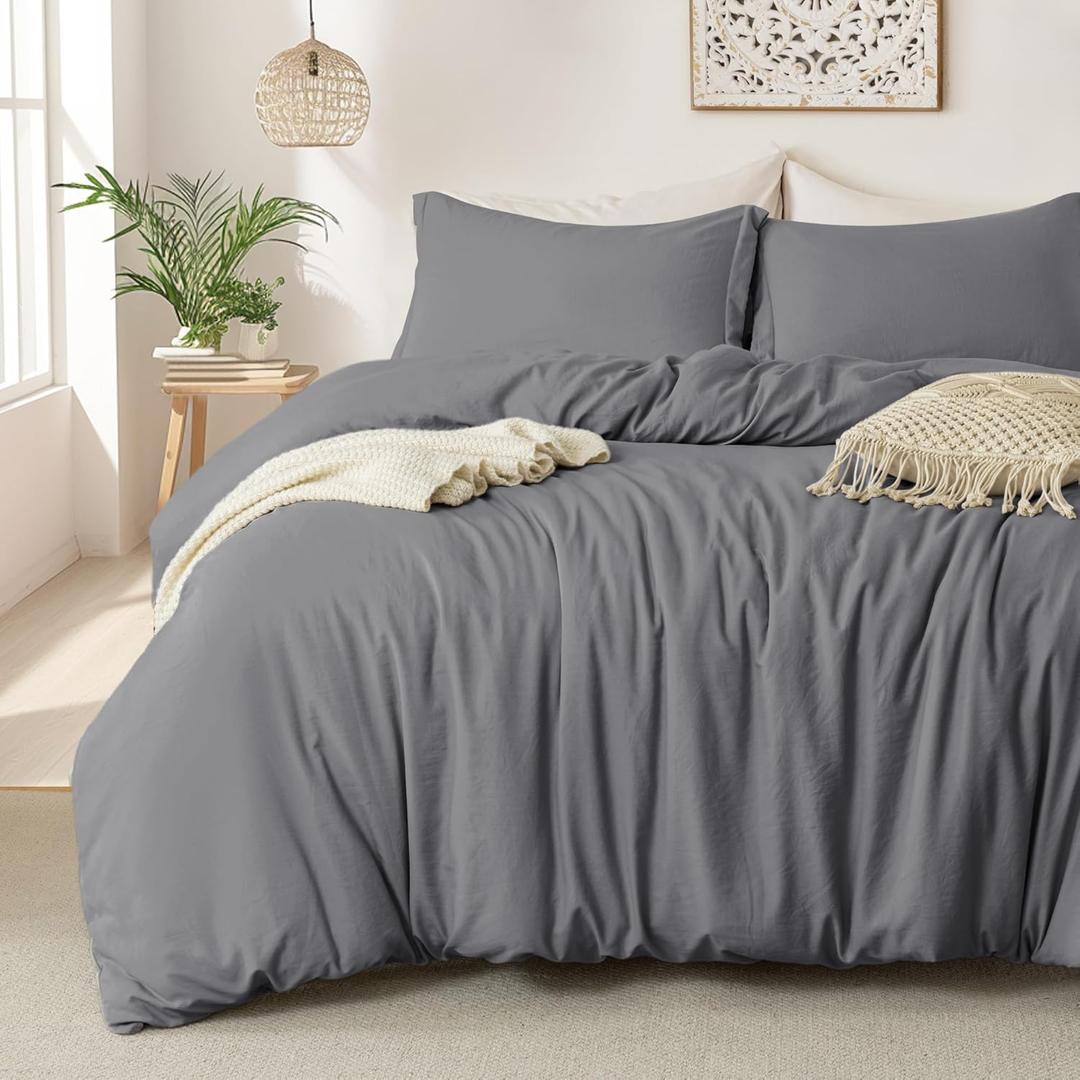 MILDLY Super Soft Duvet Cover - 100% Washed Microfiber Dark Grey Comforter Cover Set 3 Pieces with Zipper Closure & Corner Ties (No Comforter) (Full (80"x90"))