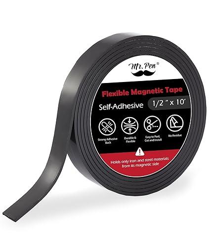 Mr. Pen Flexible Magnetic Tape, 1/2 Inch x 10 Feet, Magnetic Strip, Magnets with Adhesive Backing, Magnetic Strips with Adhesive Backing, Magnet Tape, Magnetic Tape Roll, Adhesive Magnetic Strips.
