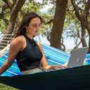 SUPERJARE Hammock with Stand, 2 Person Heavy Duty Hammock with Padded Cotton, Detachable Pillow & Strong Curved-Bar & Portable Carrying Bag, Perfect for Outdoor & Indoor, Aqua Blue