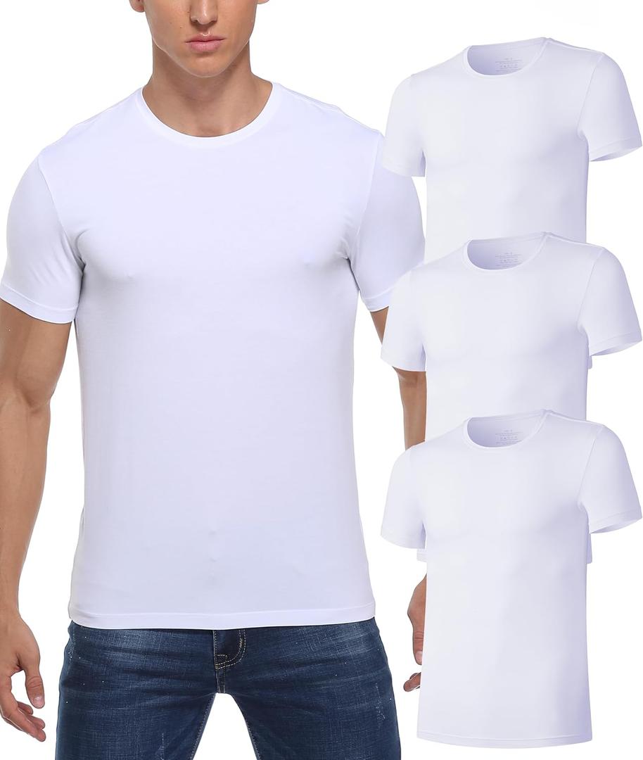 CF Men's Undershirts Bamboo Rayon Moisture-Wicking Crewneck Tees Slim Fit T-Shirts for Men Cool & Dry Undershirts 3 or 5 Pack, (Medium)