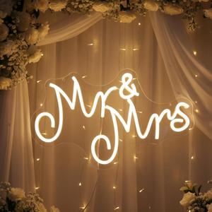 Mr & Mrs Neon Sign for Wedding Decoration, Romantic LED Neon Light Sign for Wedding Reception, Bridal Shower, Engagement Party, Bedroom Decor