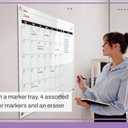 Real Glass Dry Erase Monthly Calendar, Giant Size 34" x 46", White Tempered Glass Surface, Frameless Wall Mount, with 4 Assorted Color Markers and Eraser, by Better Office Products (Bright White)