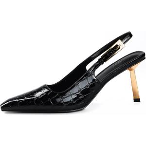 iiimmu Slingback Heels for Women 3.5 in / 4 in Kitten Heel Closed Toe Pumps Dress Shoes (11, Croc Pattern - Black)