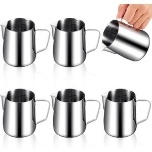 Dandat 6 Pcs Milk Frothing Pitcher Espresso Steaming Pitchers 12 Oz Stainless Steel Milk Steamer Cup Frother Jug for Espresso, Latte Art, Chai Cappuccino Hot Chocolate