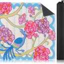 Drydiet Mahjong Mat with Carrying Bag 31.5" x 31.5" Non-Slip Noise Reduction Peacock Flowers Table Mat American Mahjong Table Item for Poker Board Dominoes Card Game Night Supplies Gift