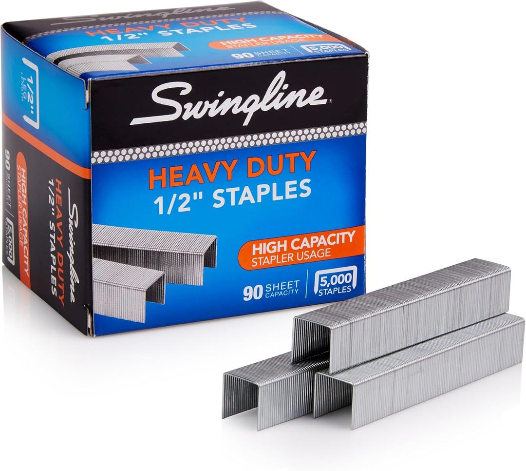 Swingline Staples, Heavy Duty for Desktop Staplers, 1/2" Length, 100/Strip, 5000/Box (79392)
