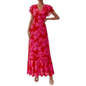 PRETTYGARDEN Spring Dresses for Women 2026 Summer Boho Floral Ruffle Short Sleeve Flowy Beach Wedding Guest Maxi Long Dress