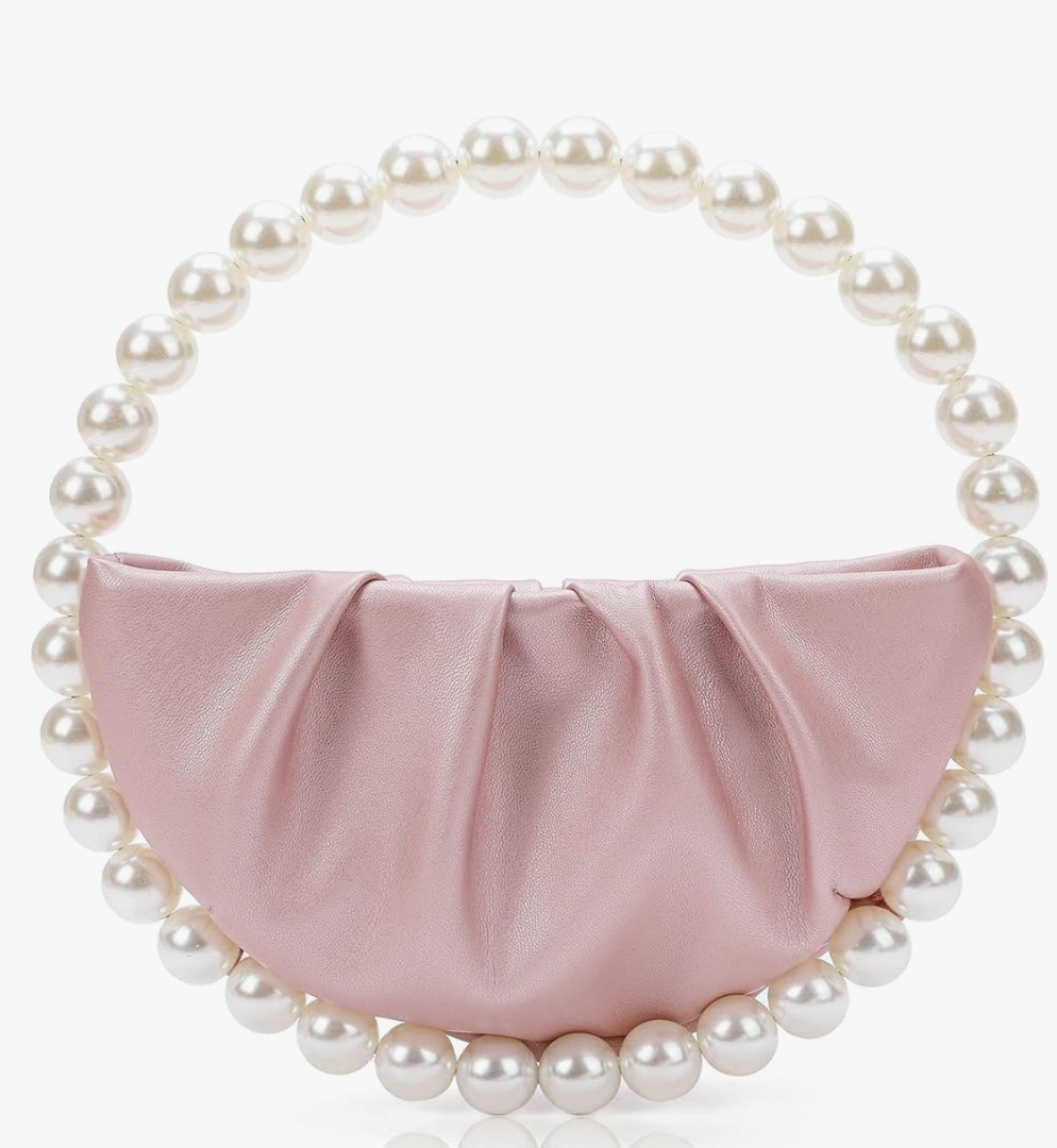 CARIEDO Pearl Soft Face Pleated Handbag Advanced Evening Bag Party Prom Bride Purse Phone Clutch Purse