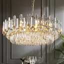 31.5" Modern Crystal Chandelier Gold 3-Tier Luxury Crystal Pendant Light 12-Light Ceiling Pendant Lighting for Dinning Room Living Room Foyer