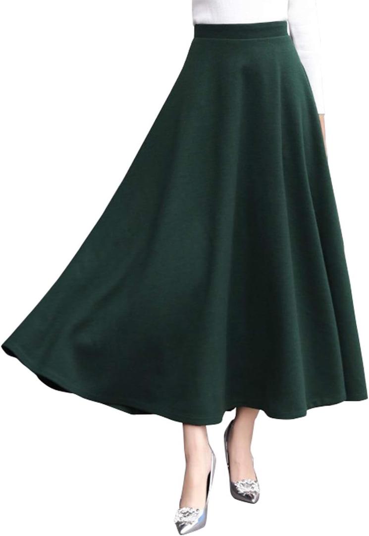CHARTOU Women's Stretchy High Waist Woolen Flared A Line Swing Maxi Long Skirt (Medium)