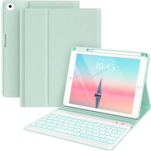 Keyboard case for iPad 5th/6th Generation 2017/2018, 9.7 Inch iPad Air 2 Case with Keyboard, Removable Wireless Backlit Keyboard Detachable, Folio Smart Cover, Tablet Case with Pencil Holder(Green) (Classic for iPad 5th/6th/Air 2, Mint Green)