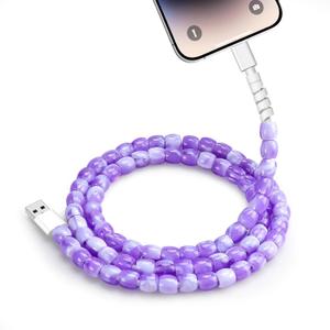USB Cable for iPhone Beaded Charging Cord 66W Fast Charging USB A to iOS Cable 3.3FT Stylish Durable Cute Beaded Phone Charger Women Teens Girls for iPhone 14 13 12 12 11 XR iPad Airpods, Purple