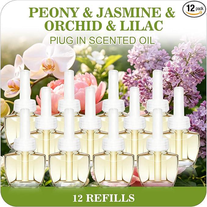 Plug Ins Refills Air Freshener, 12 Count
Peony, Jasmine, Orchid, Lilac, Summer Scent for Home and Bathroom, Compatible with Air Wick & Glade,Not Include Glade Plus