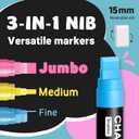 Window Chalk Markers for Glass Washable, 10 Colors Jumbo Liquid Chalk Marker with 15mm 3 in 1 Nib Thick Wide Tips, Big Chalkboard Markers, Car Paint Pen for Auto, Bistro, Mirror, Poster, Blackboards