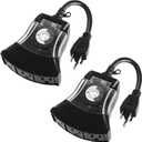 Outdoor Timer Outlet Waterproof, 24 Hour Mechanical Timer Outlet for Home and Garden, 3 Grounded, 15A 3/4HP, Black, 2 Pack