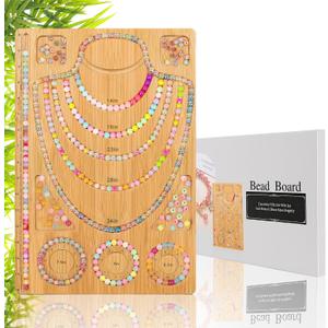 Adrattnay Wooden Bead Boards for Jewelry Making with Box, 16.9 x 11.4 Bamboo Beading Board for Bracelet Necklaces Making, Beginners Bead Design Board Measuring Beads Tray