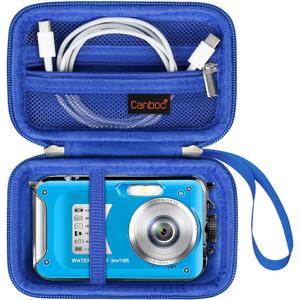 Canboc Carrying Case for SiSuSy/YISENCE/Yiffecal/SPUNALP/EUXOR Waterproof Digital Camera, 4K Underwater Camera Bag, Mesh Pocket fits USB Cable, Batteries, Blue (Case Only), Blue